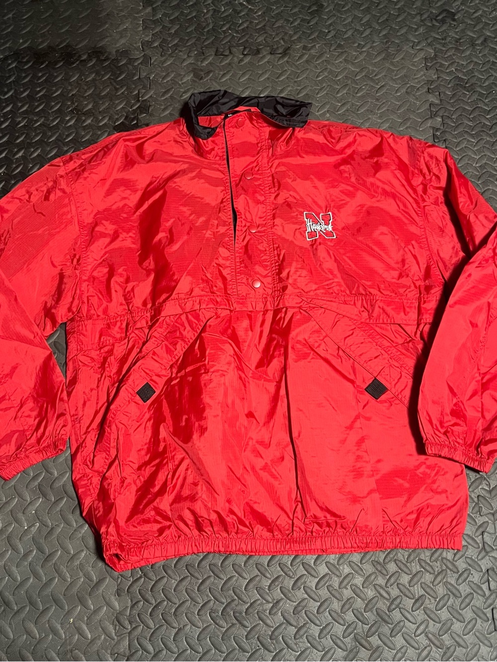 Red Pullover Windbreaker with Embroidered N Logo